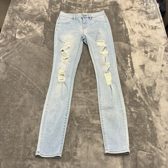 Pacsun Jeans Womens Jegging 27 Blue Light Wash Denim Bikercore Distressed Pants - Picture 2 of 13